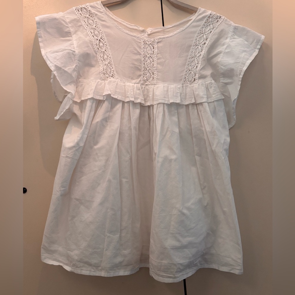 Emerson Fry India Collection White Organic Ruffle Top Size M/L